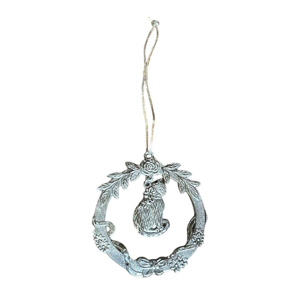 Vintage Cat Christmas Tree Ornament Rose Ribbon Circle Wreath Holiday‎ Gift Tree
